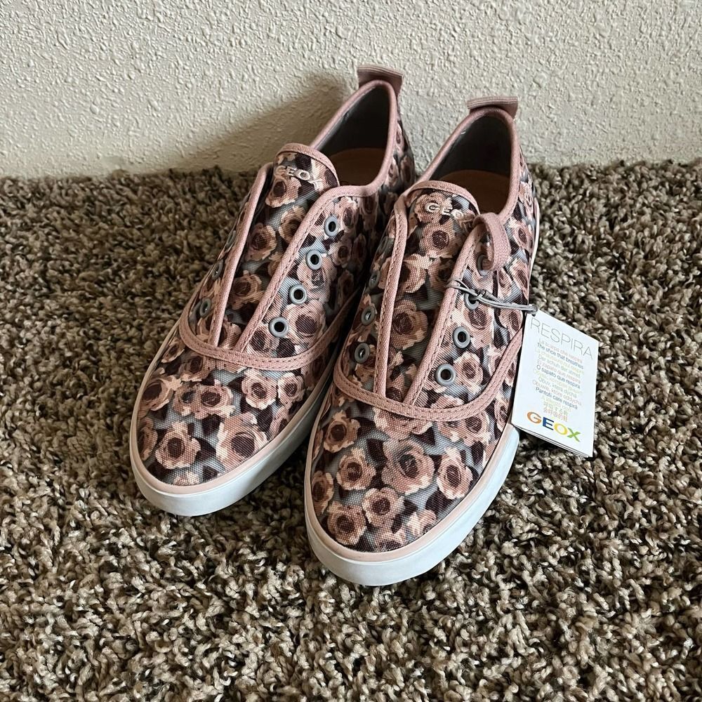 GEOX Respira Size 35 NWT Floral Women's Sneakers Lace Up Slip On Shoes